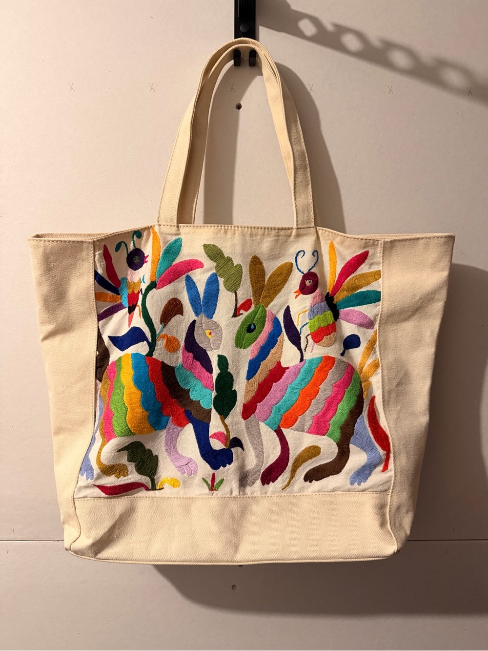 Otomi Tenango Canvas Embroidered Tote Bag - Multicolor